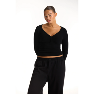 SET RIBBED MODAL BODY HENLEY in Black in White